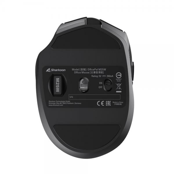 Sharkoon OfficePal M25W mouse Gaming Mano destra RF Wireless + USB Type-C Ottico 4000 DPI [OFFICEPALM25WBLACK]