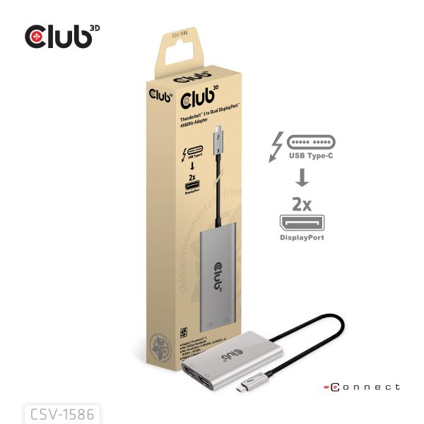 CLUB3D ADATTATORE THUNDERBOLT 3 A DUAL DISPLAYPORT 4K60HZ [CSV-1586]