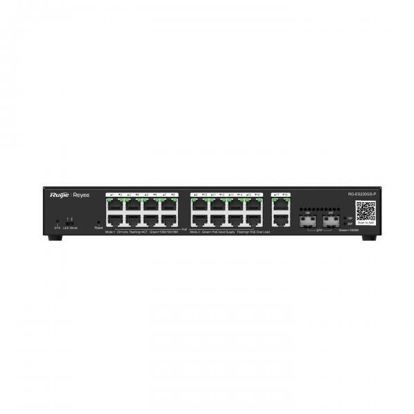 REYEE SMART SWITCH POE GIGABIT 20 P. 16 P. POE/POE+, 2 P. UPLINK GIGABIT RJ45/SFP, POWER BUDGET 250W [RG-ES220GS-P]