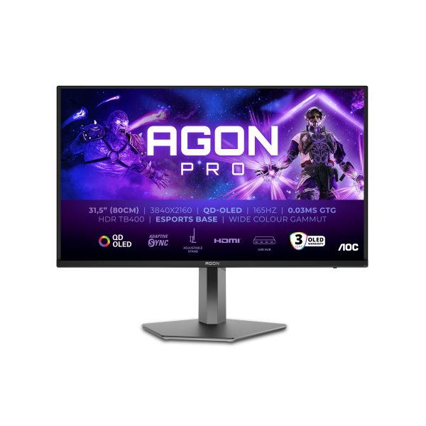 AOC MONITOR GAMING 32 QD-OLED 4K UHD 165HZ, REG ALTEZZA, DP/HDMI, MULTIMEDIALE [AG326UD]