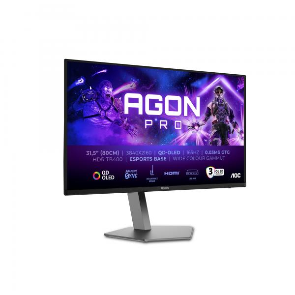 AOC MONITOR GAMING 32 QD-OLED 4K UHD 165HZ, REG ALTEZZA, DP/HDMI, MULTIMEDIALE [AG326UD]