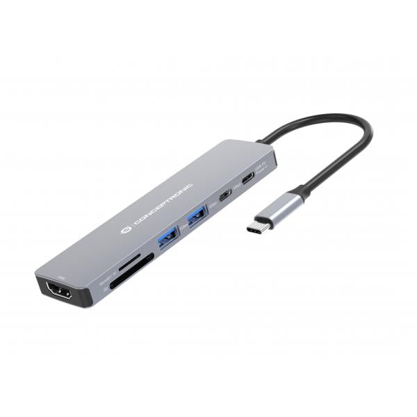Conceptronic 7-in-1 USB 3.2 Gen 1 Docking Station - 4K60Hz HDMI - USB-A 5Gbps x 2 - USB-C 5Gbps - SD - TF/MicroSD - 100W USB PD [DONN28G]