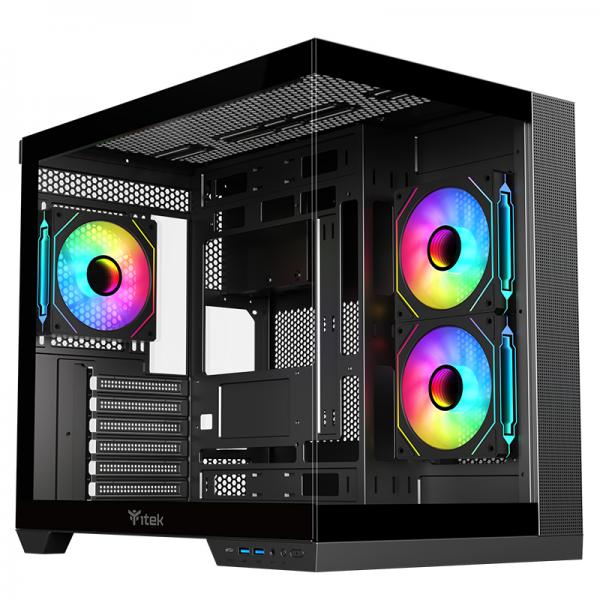 ITEK CASE DARK CAVE DS, GAMING TOWER, ATX, 3X12CM ARGB FAN, 2XUSB3, TYPE-C, SIDE FRONT PANEL TEMP [ITGCADCDSB]