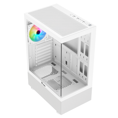 ITEK CASE SHOWBUI 33W,GAMING TOWER ATX, 12CM ARGB FAN, USB3, SIDE FRONT PANEL TEMP GLASS, WHITE [ITGCASB33W]