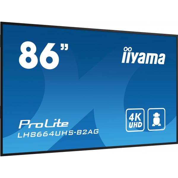 iiyama LH8664UHS-B2AG visualizzatore di messaggi Pannello piatto per segnaletica digitale 2,18 m (86") Wi-Fi 500 cd/m 4K Ultra HD Nero Processore integrato Android 24/7 [LH8664UHS-B2AG]
