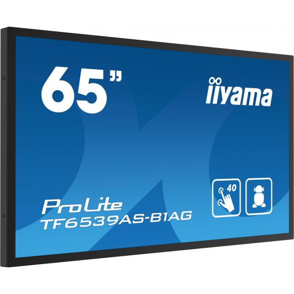 iiyama TF6539AS-B1AG visualizzatore di messaggi Pannello piatto per segnaletica digitale 163,8 cm (64.5") LED 500 cd/m 4K Ultra HD Nero Touch screen Processore integrato Android 24/7 [TF6539AS-B1AG]