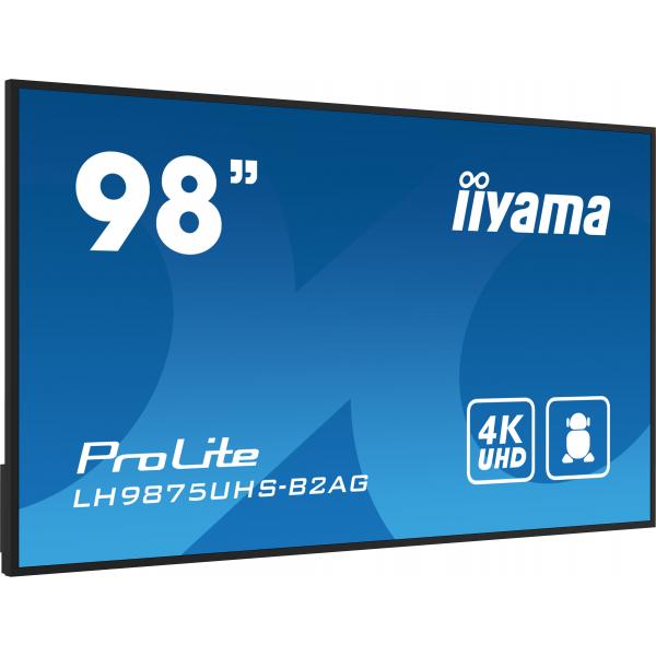 iiyama LH9875UHS-B2AG visualizzatore di messaggi Pannello piatto per segnaletica digitale 2,48 m (97.5") LED Wi-Fi 500 cd/m 4K Ultra HD Nero Processore integrato Android 11 24/7 [LH9875UHS-B2AG]