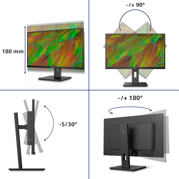 PHILIPS MONITOR 32 LED VA 4K UHD 16:9 4MS 350 CDM, PIVOT, DP/HDMI, MULTIMEDIALE [32B1N3800]