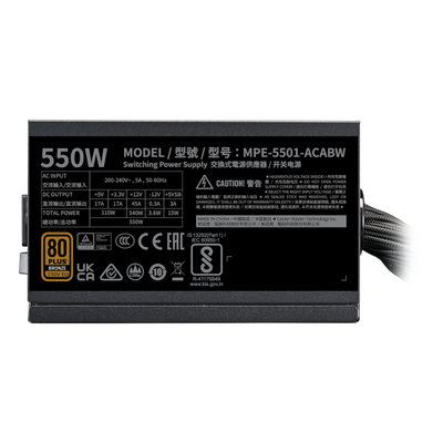 Cooler Master MWE Bronze 550 V3 230V alimentatore per computer 550 W 24-pin ATX ATX Nero [MPE-5501-ACABW-3BEU]