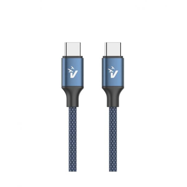 VULTECH CAVO SMARTPHONE TYPE-C A TYPE-C 2m, 5.0A 100W, NYLON, BLU [CS-NCC20BL]