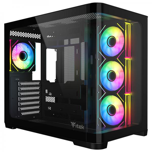 ITEK CASE DARK CAVE CURVED, GAMING TOWER, ATX, 4X12CM ARGB FAN, 2XUSB3, TYPE-C, CURVED TEMP GLASS S [ITGCADCCB]