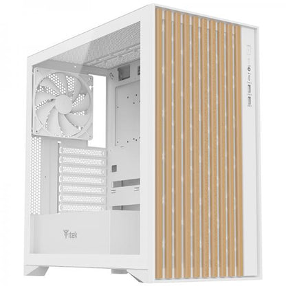 ITEK CASE WOODY, GAMING TOWER, ATX, 3X12CM BLACK FAN, 2XUSB3, TYPE-C, WOOD FRONT, TEMP GLASS SIDE P [ITGCAWO28W]