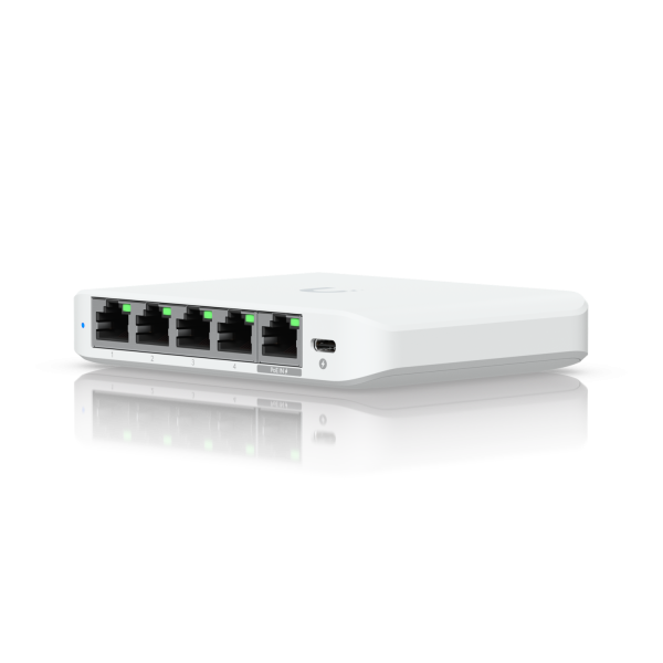 Ubiquiti - USW-Flex-2.5G-5-EU - UniFi 5 Port Layer 2 switch with 4 2.5 GbE ports, 2.5 GbE PoE+ input port for power, Optional powering with included 5V, 1A USB-C adapter... [USW-Flex-2.5G-5-EU]