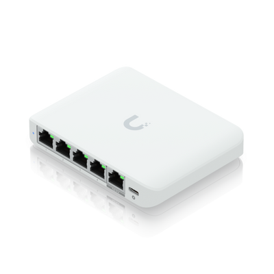 Ubiquiti - USW-Flex-2.5G-5-EU - UniFi 5 Port Layer 2 switch with 4 2.5 GbE ports, 2.5 GbE PoE+ input port for power, Optional powering with included 5V, 1A USB-C adapter... [USW-Flex-2.5G-5-EU]