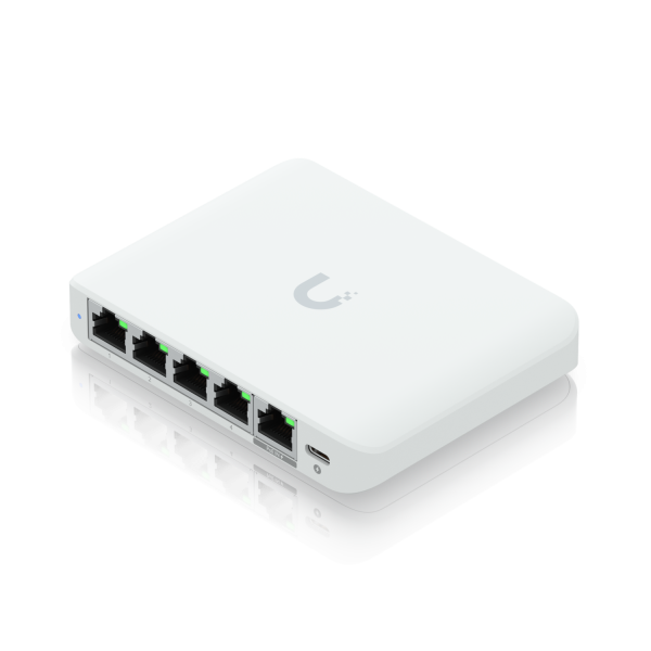Ubiquiti - USW-Flex-2.5G-5-EU - UniFi 5 Port Layer 2 switch with 4 2.5 GbE ports, 2.5 GbE PoE+ input port for power, Optional powering with included 5V, 1A USB-C adapter... [USW-Flex-2.5G-5-EU]