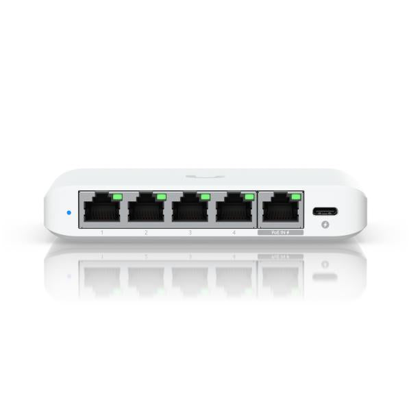 Ubiquiti - USW-Flex-2.5G-5-EU - UniFi 5 Port Layer 2 switch with 4 2.5 GbE ports, 2.5 GbE PoE+ input port for power, Optional powering with included 5V, 1A USB-C adapter... [USW-Flex-2.5G-5-EU]
