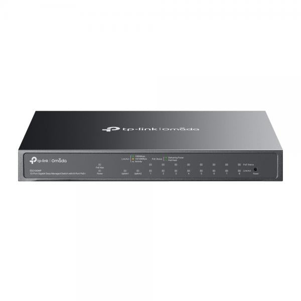 TP-Link - ES210GMP - Omada 10-Port Gigabit Easy Managed Switch with 8-Port PoE+, 1x Gigabit Non-PoE Ports, 1 Combo Gigabit RJ45/SFP Port, 802.3at/af, 123 W PoE Power, Desktop Steel Case and Fanless [ES210GMP]
