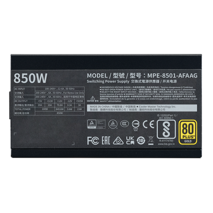 Cooler Master MWE Gold 850 V2 ATX 3.1 alimentatore per computer 850 W 24-pin ATX Nero [MPE-8501-AFAAG-3EEU]