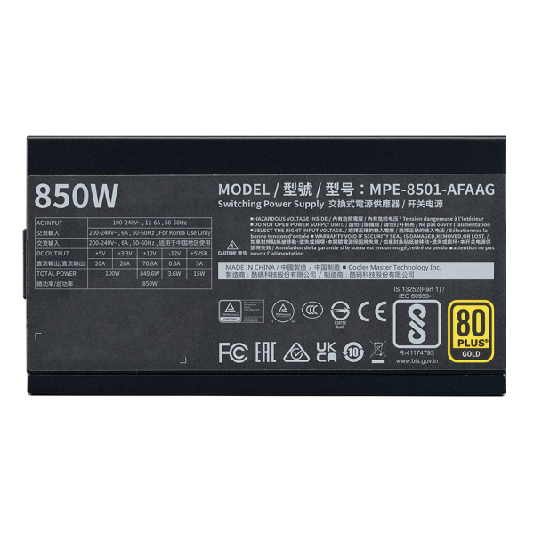 Cooler Master MWE Gold 850 V2 ATX 3.1 alimentatore per computer 850 W 24-pin ATX Nero [MPE-8501-AFAAG-3EEU]