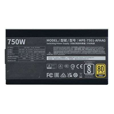 Cooler Master MWE Gold 750 V2 ATX 3.1 alimentatore per computer 750 W 24-pin ATX Nero [MPE-7501-AFAAG-3EEU]