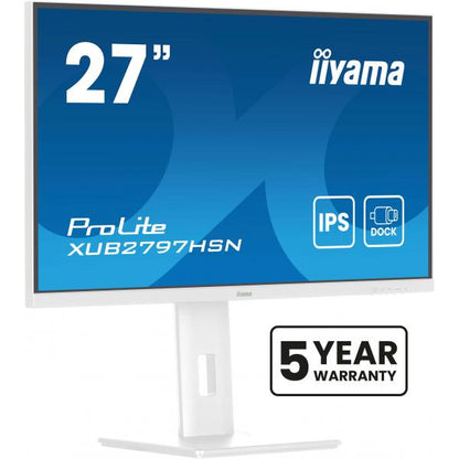 Iiyama ProLite 27 inch - Full HD IPS LED Monitor - 1920x1080 - USB-Dock - Pivot / HAS / RJ45 - White [XUB2797HSN-W2]