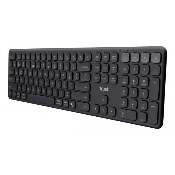 TRUST TASTIERA WIRELESS RICARICABILE MULTICONNECT 2 BT + 1 WL 2,4GHZ - PLASTICA RICICLATA 55 - LAYO [25633]