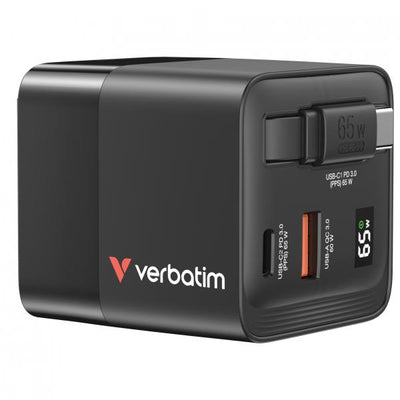 VERBATIM ALIMENTATORE GAN CHARGER DA MURO 65W 2 PORTE CON CAVO INCORPORATO [32217]