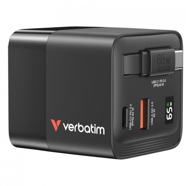 VERBATIM ALIMENTATORE GAN CHARGER DA MURO 65W 2 PORTE CON CAVO INCORPORATO [32217]