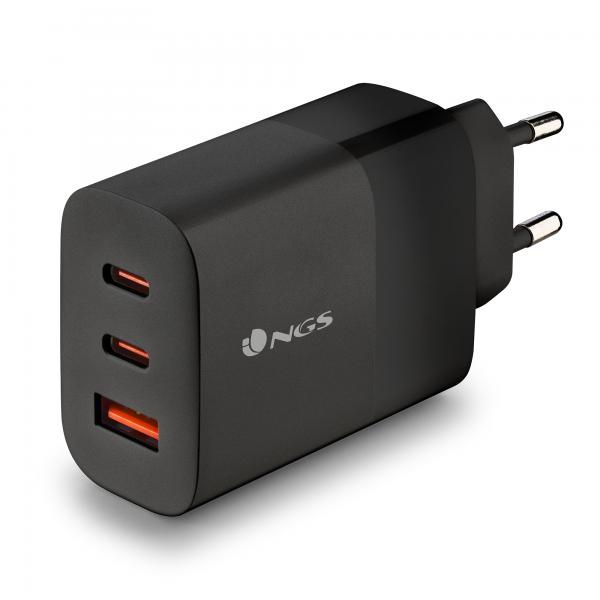 NGS CARICATORE DA PARETE ULTRAVELOCE DA 65 W CON 3 PORTE: 2 USB-C + USB-A [BUD 65W]