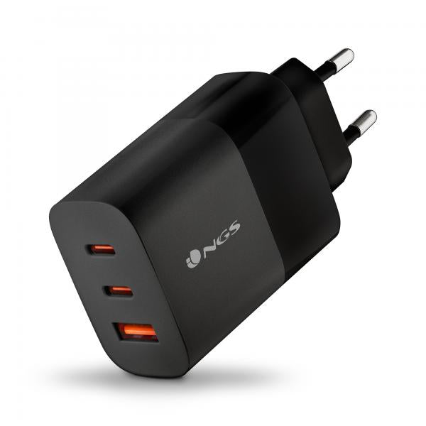 NGS CARICATORE DA PARETE ULTRAVELOCE DA 65 W CON 3 PORTE: 2 USB-C + USB-A [BUD 65W]