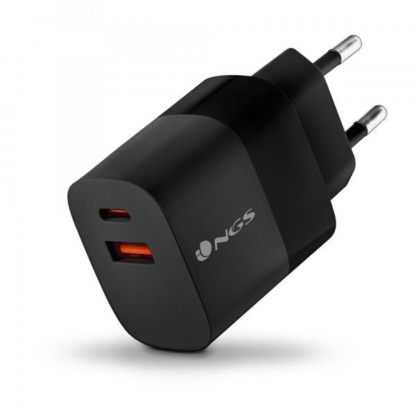 NGS CARICATORE DA PARETE ULTRAVELOCE DA 33W CON 2 PORTE: USB-C + USB-A, RICARICA SIMULTANEA [BUD 33W]