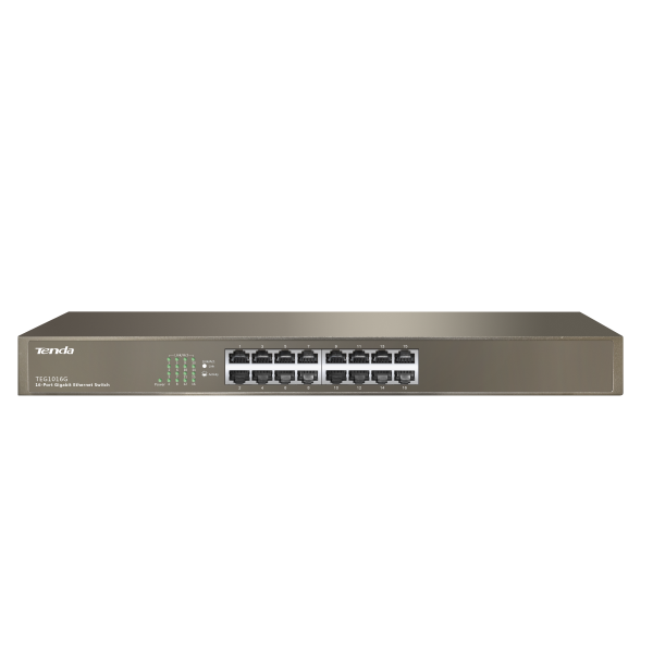 TENDA SWITCH 16 PORTE LAN GIGABIT, IEEE 802.3/U/X/AB, SWITCHING 32GBPS, PROTEZIONE FULMINI 6KV [TEG1016G]