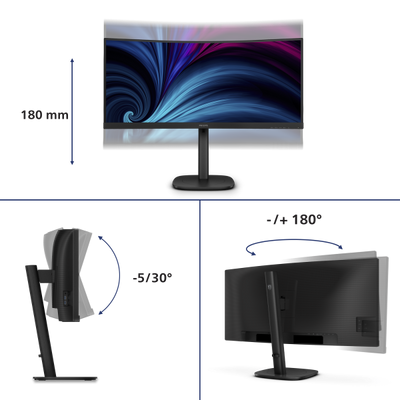 Philips 3000 Series - 34 inch Curved - UltraWide Quad HD VA LED Monitor - 3440x1440 - 120hz - HAS / RJ45 / USB-C [34B2U3600C/00]