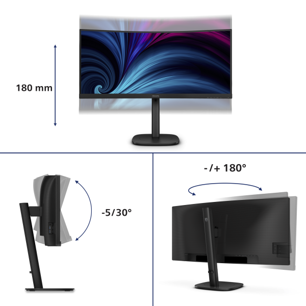 Philips 3000 Series - 34 inch Curved - UltraWide Quad HD VA LED Monitor - 3440x1440 - 120hz - HAS / RJ45 / USB-C [34B2U3600C/00]