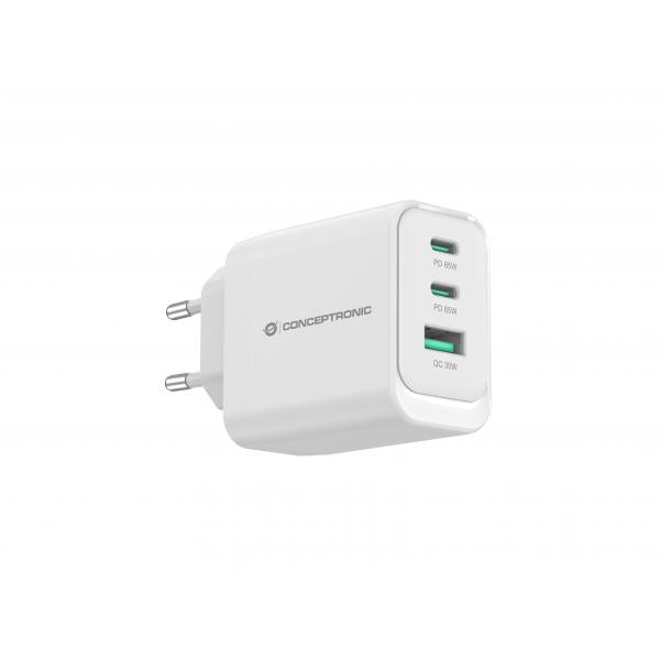 Conceptronic 3-Port 65W GaN USB PD Charger - USB-C x 2 - USB-A x 1 - QC 3.0 - PPS - PD 3.0 [ALTHEA21W65]