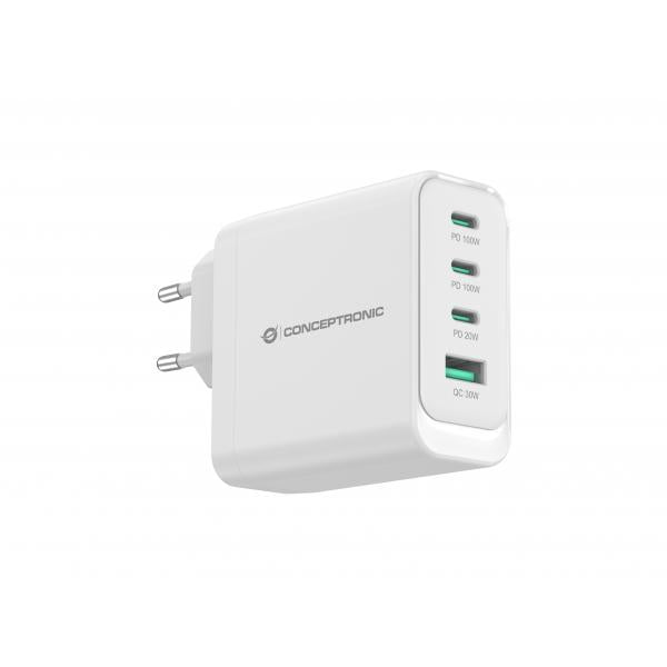 Conceptronic 4-Port 100W GaN USB PD Charger - USB-C x 3 - USB-A x 1 - QC 3.0 - PPS - PD 3.0 [ALTHEA22W100]