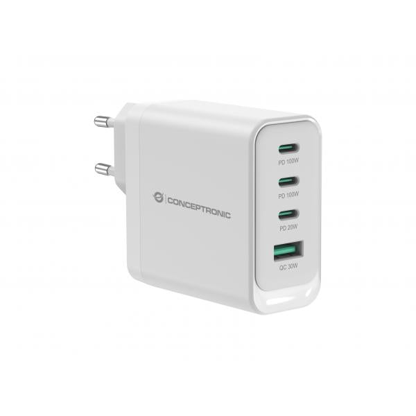 Conceptronic 4-Port 100W GaN USB PD Charger - USB-C x 3 - USB-A x 1 - QC 3.0 - PPS - PD 3.0 [ALTHEA22W100]