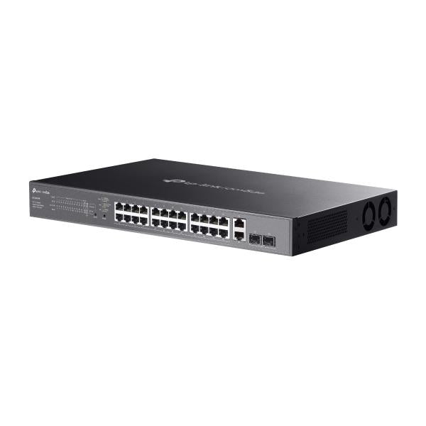 TP-Link - ES228GMP - Omada 28-Port Gigabit Easy Managed Switch with 24-Port PoE+, 24 Gigabit PoE+ Ports, 2x Gigabit Non-PoE Ports, 2 Gigabit SFP Ports, 802.3at/af, 384 W PoE Power, 1U 19-inch Rack-m [ES228GMP]