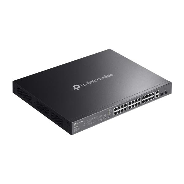 TP-Link - ES228GMP - Omada 28-Port Gigabit Easy Managed Switch with 24-Port PoE+, 24 Gigabit PoE+ Ports, 2x Gigabit Non-PoE Ports, 2 Gigabit SFP Ports, 802.3at/af, 384 W PoE Power, 1U 19-inch Rack-m [ES228GMP]
