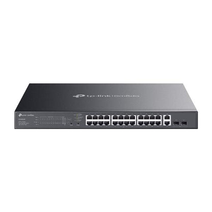 TP-Link - ES228GMP - Omada 28-Port Gigabit Easy Managed Switch with 24-Port PoE+, 24 Gigabit PoE+ Ports, 2x Gigabit Non-PoE Ports, 2 Gigabit SFP Ports, 802.3at/af, 384 W PoE Power, 1U 19-inch Rack-m [ES228GMP]