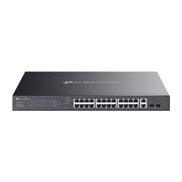 TP-Link - ES228GMP - Omada 28-Port Gigabit Easy Managed Switch with 24-Port PoE+, 24 Gigabit PoE+ Ports, 2x Gigabit Non-PoE Ports, 2 Gigabit SFP Ports, 802.3at/af, 384 W PoE Power, 1U 19-inch Rack-m [ES228GMP]