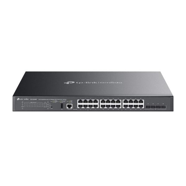 TP-Link - SG5428XMPP - Omada 24-Port Gigabit Stackable Lite L3 Managed PoE++ Switch with 4 10G Slots, 16 Gigabit PoE+ Ports, 8 Gigabit PoE++ Ports (up to 90 W/port), 4 10G SFP+ Slots, RJ45/ USB Typ [SG5428XMPP]