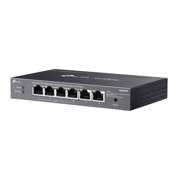 TP-Link - ES206GP - Omada 6-Port Gigabit Easy Managed Switch with 4-Port PoE+, 4 Gigabit PoE+ Ports, 2x Gigabit Non-PoE Ports, 802.3at/af, 65 W PoE Power, Desktop Steel Case and Fanless [ES206GP]