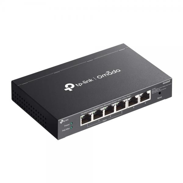 TP-Link - ES206GP - Omada 6-Port Gigabit Easy Managed Switch with 4-Port PoE+, 4 Gigabit PoE+ Ports, 2x Gigabit Non-PoE Ports, 802.3at/af, 65 W PoE Power, Desktop Steel Case and Fanless [ES206GP]