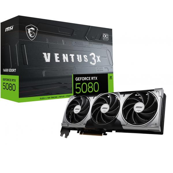 MSI VGA GEFORCE RTX 5080, RTX 5080 16G VENTUS 3X OC, 16GB GDDR7, HDMI/DP3, ATX, TRIPLE FAN, OC [RTX 5080 16G V3X OC]