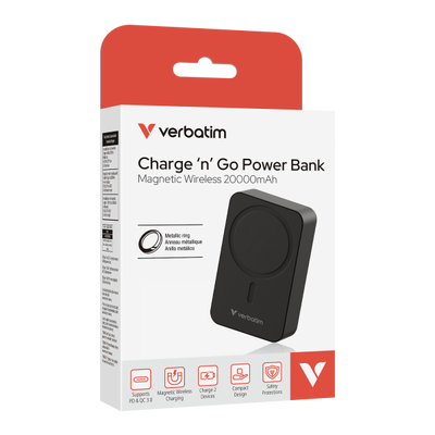 VERBATIM POWER BANK CHARGENGO ESSENTIALS MAGNETIC WIRELESS 20000MAH BLACK [32223]