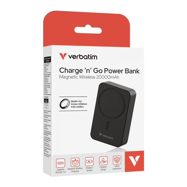 VERBATIM POWER BANK CHARGENGO ESSENTIALS MAGNETIC WIRELESS 20000MAH BLACK [32223]