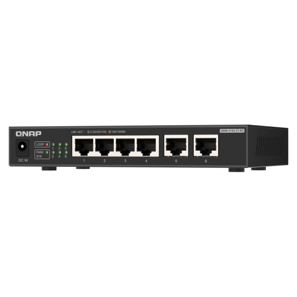 QNAP QSW-2104-2T-R2 switch di rete Non gestito 10G Ethernet (100/1000/10000) Desktop Nero [QSW-2104-2T-R2]