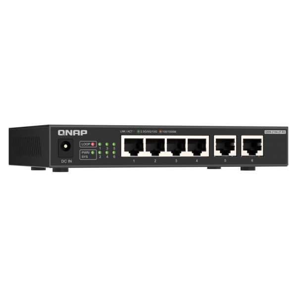 QNAP QSW-2104-2T-R2 switch di rete Non gestito 10G Ethernet (100/1000/10000) Desktop Nero [QSW-2104-2T-R2]