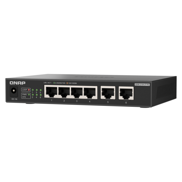 QNAP QSW-2104-2T-R2 switch di rete Non gestito 10G Ethernet (100/1000/10000) Desktop Nero [QSW-2104-2T-R2]